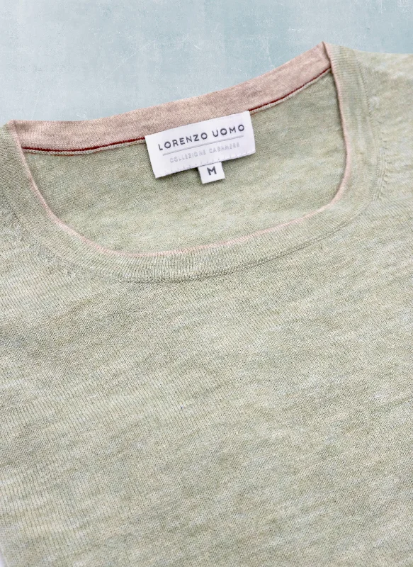 Soft Clothing Men's Sanremo Cashmere Long Sleeve Crew Neck Shirt Sweater in Laurel Green