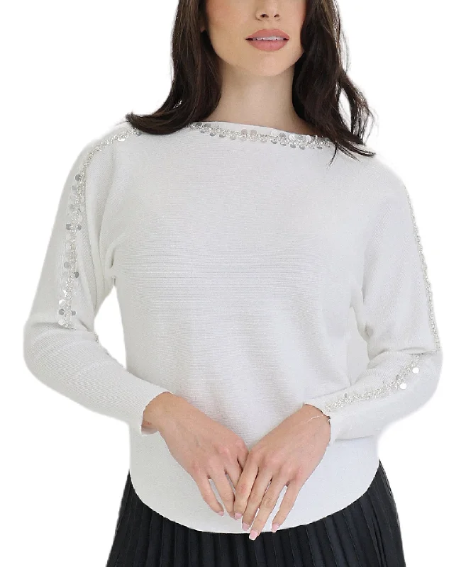 Breezy Comfort Sweater w/ Pearls & Sequin