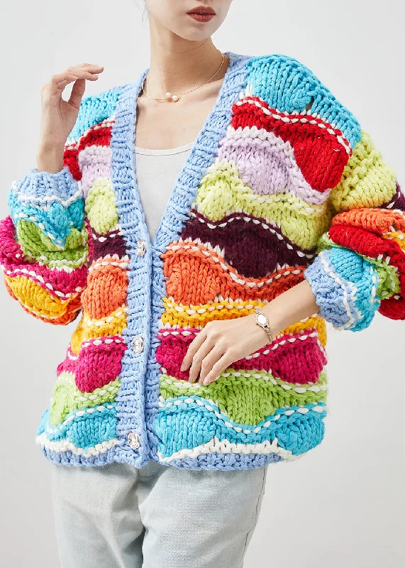 Exclusive Customization Boho Rainbow Oversized Patchwork Knit Cardigan Spring