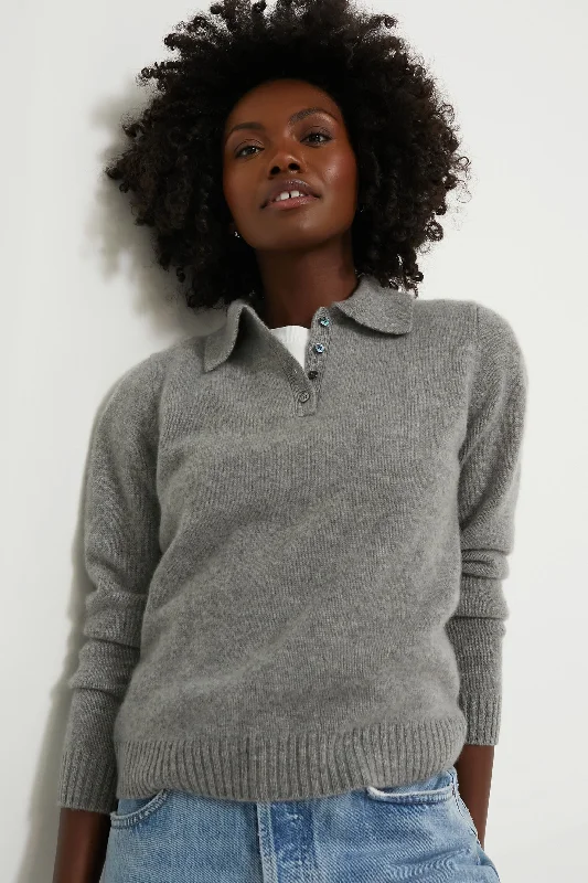French Style Heather Grey Cashmere Alice Polo Sweater