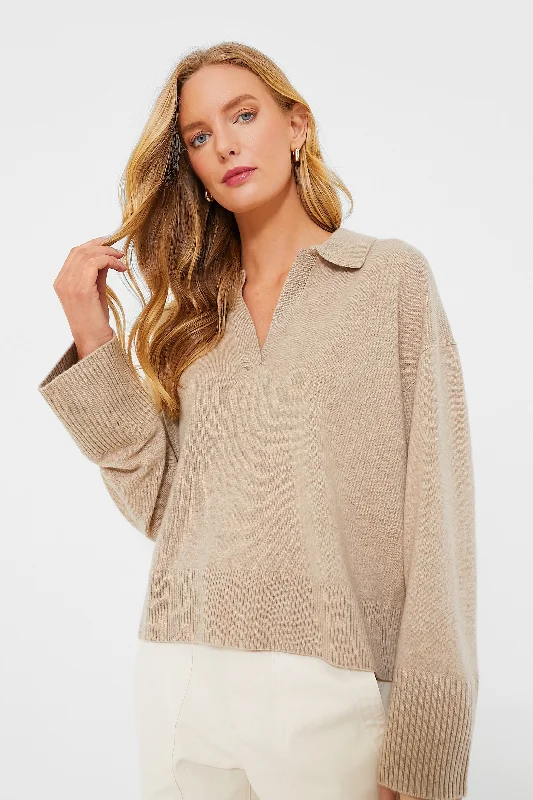 Classic Design Stone Cashmere Ally Polo Pullover