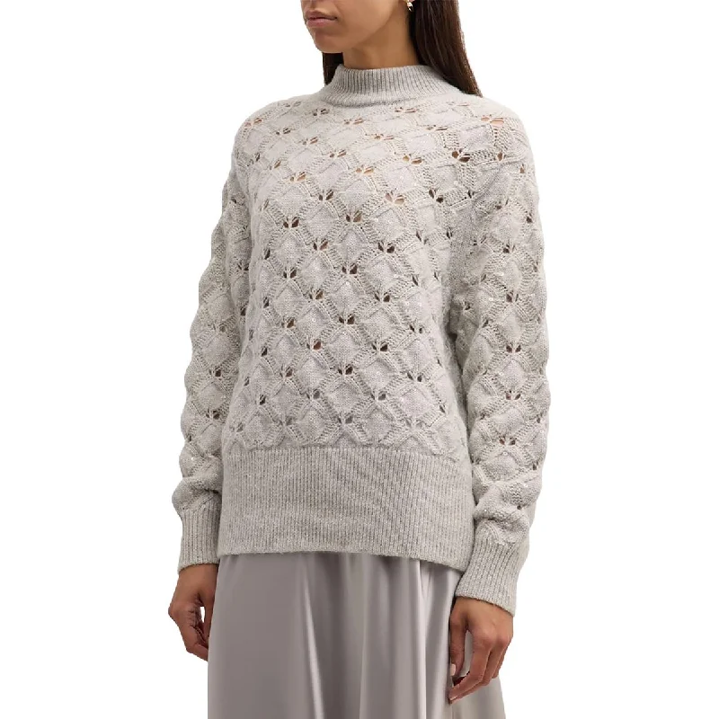 Personalized Design Lafayette 148 New York Womens Sequined Long Sleeve Funnel-Neck Sweater
