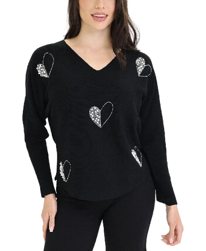 Soft Feel Sweater w/ Pearl & Crystal Hearts