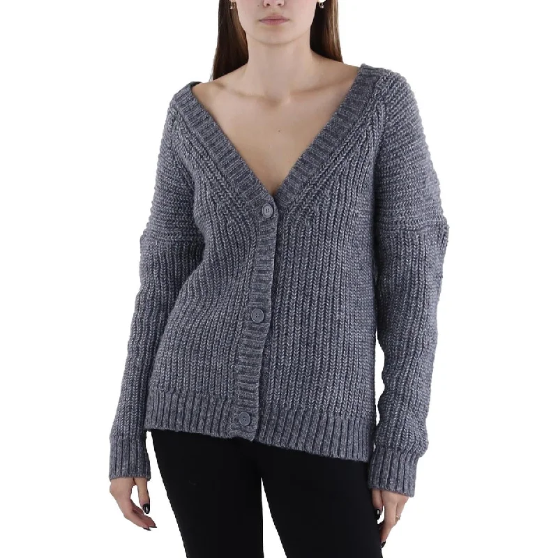 Sporty Comfort Olivia Sky Womens Button-Down Heathered Cardigan Sweater