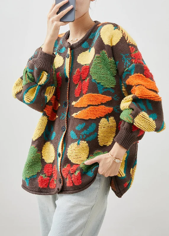 Fashion Selection Chocolate Jacquard Knit Cardigan Oversized Winter