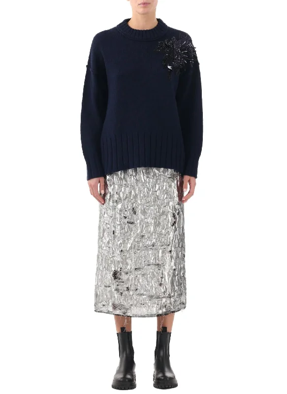 Advanced Customization Pincushion Embellished Wool Sweater In Navy