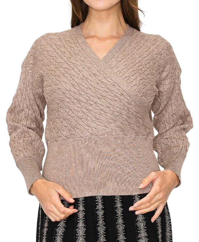 Multifunctional Style Cable Knit Surplice Sweater