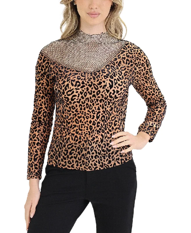 Weekend Wear Flocked Leopard Top w/ Crystals