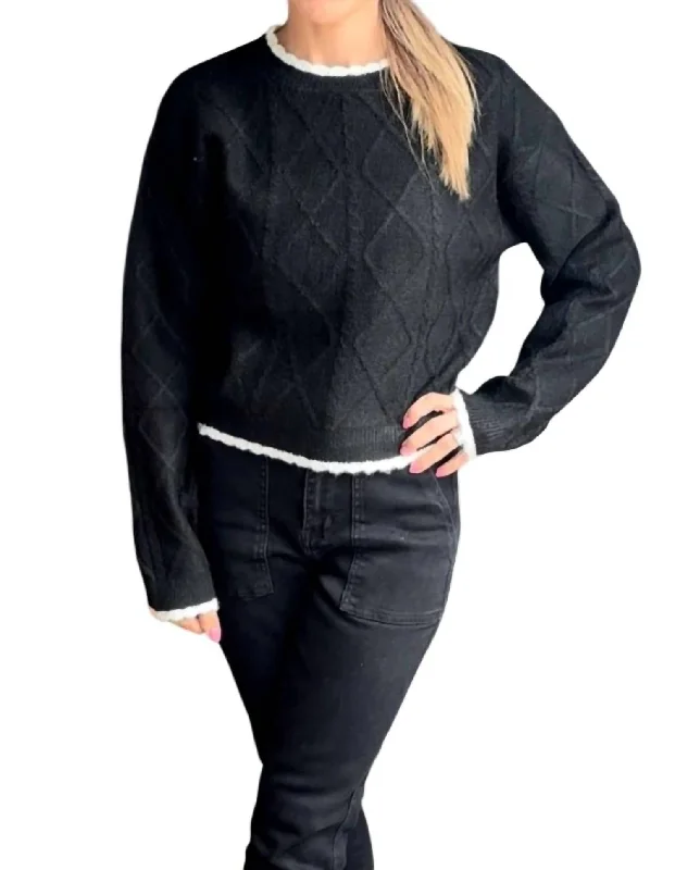 Light Layers Cable Knit Cropped Sweater In Black