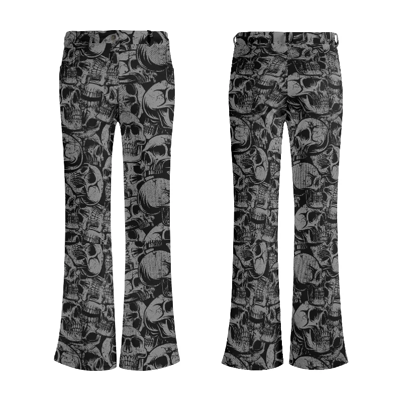 Comfortable Fitwear Womens Black Skulls Print Elegant Flare Pants