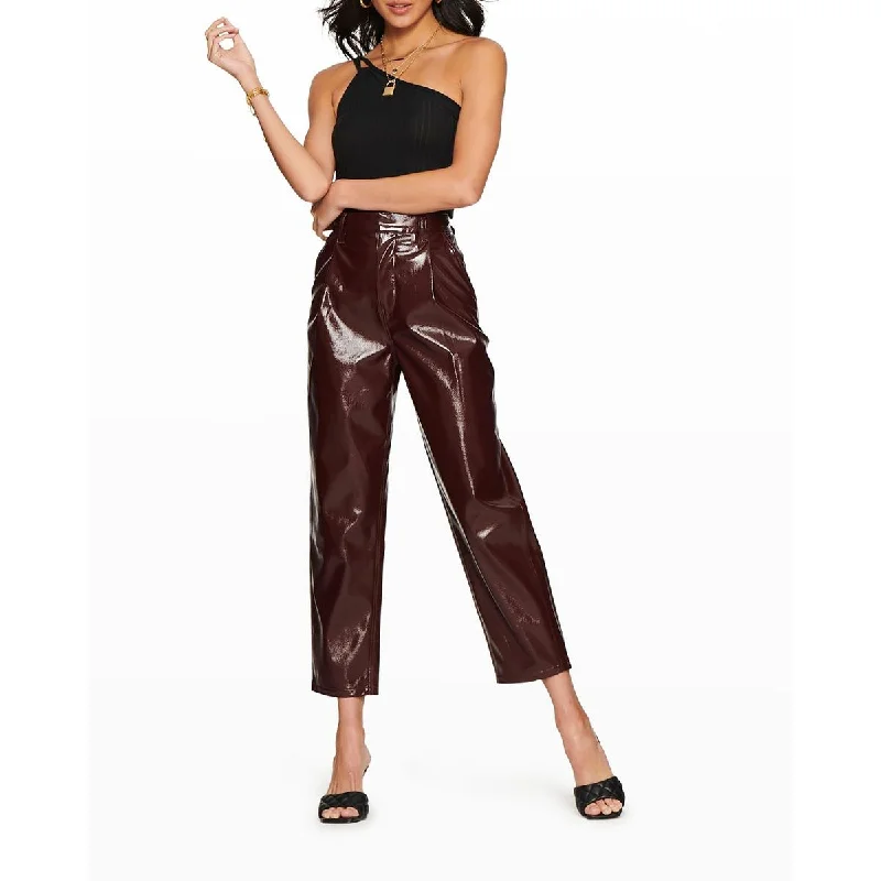 Fashionable And Versatile Blue Revival Womens High Rise Faux Leather Cropped Pants