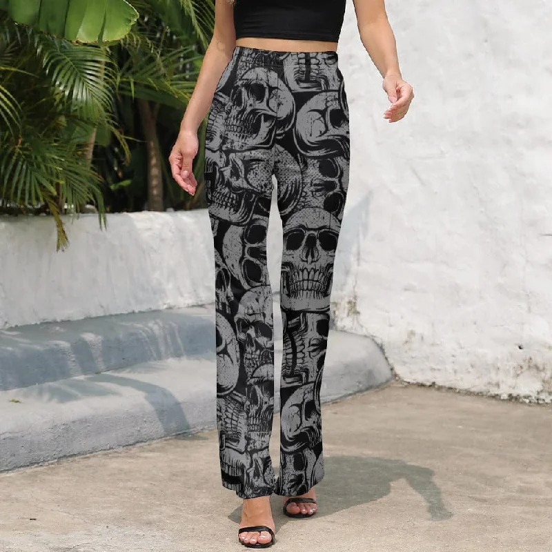 Fresh And Natural Women's Black Skulls Casual Flared Pants