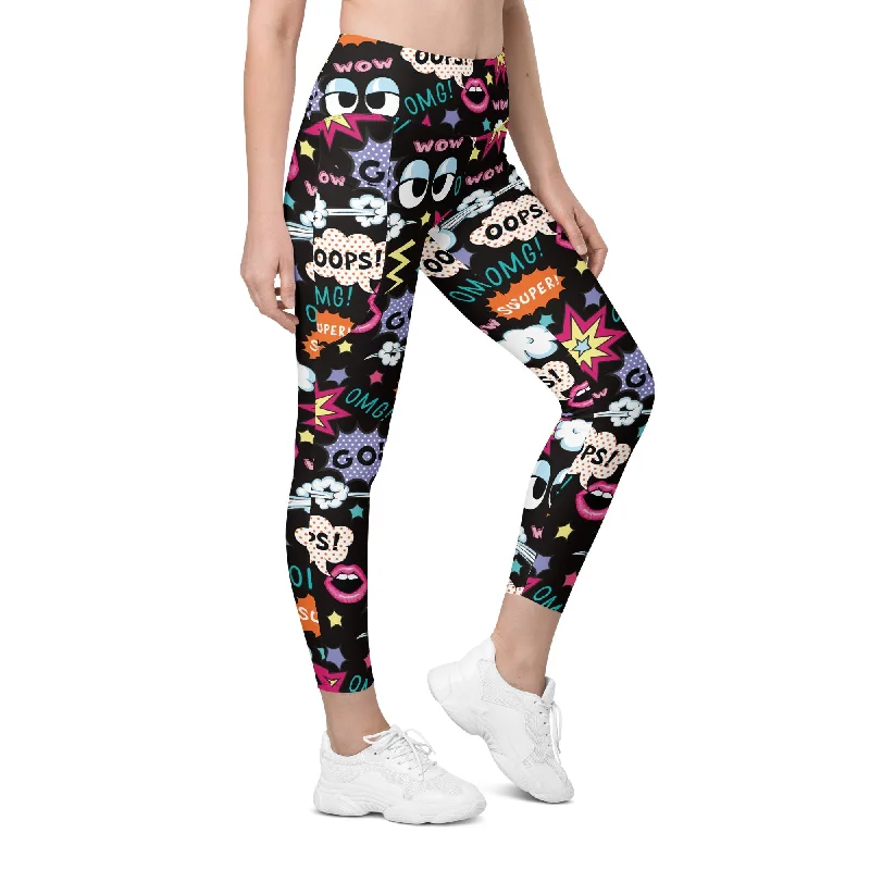 Youthful Style Super Cool Pop Art Leggings With Pockets