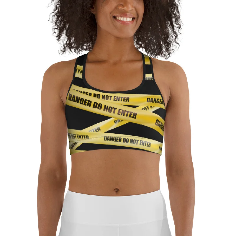 Fashionable In The Times Yellow Tape Sports Bra