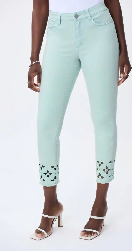 Design Must-have Floral Cutout Pants In Mint Green