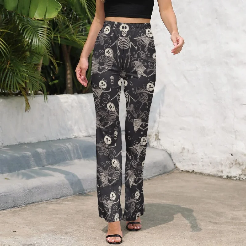 Ultra-lightweight Women's ☠️👩👖 Skull Black Soft Comfortable Flared Pants