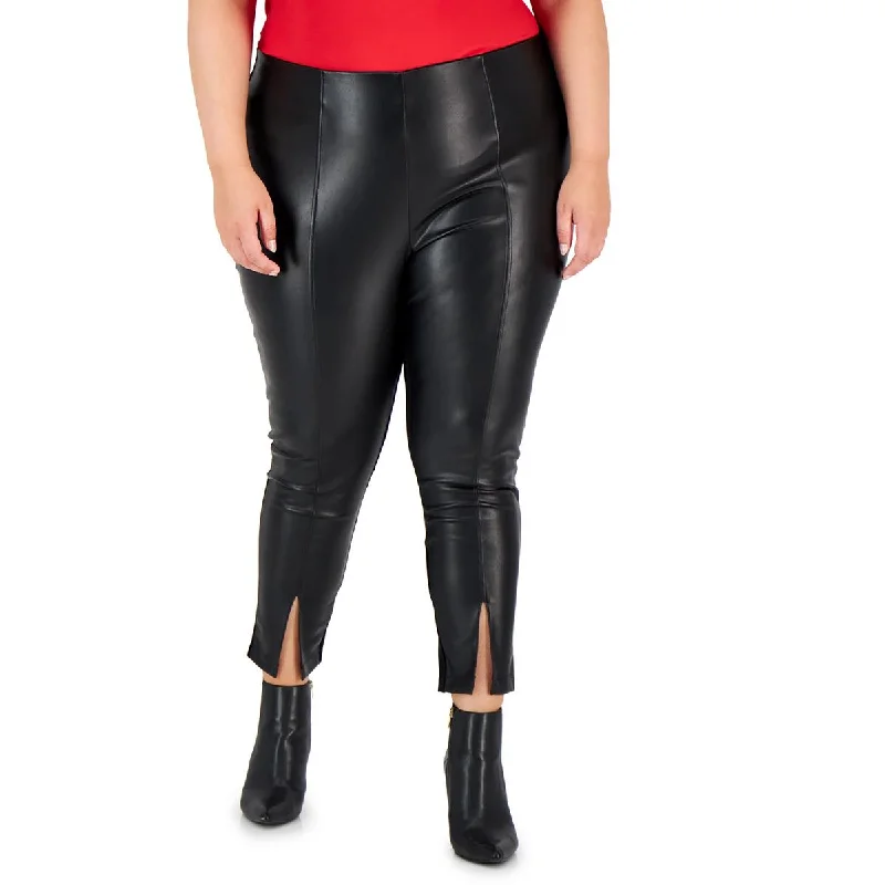 Knowledge And Elegance Calvin Klein Womens Plus Faux leather Slit Cuffs Ankle Pants