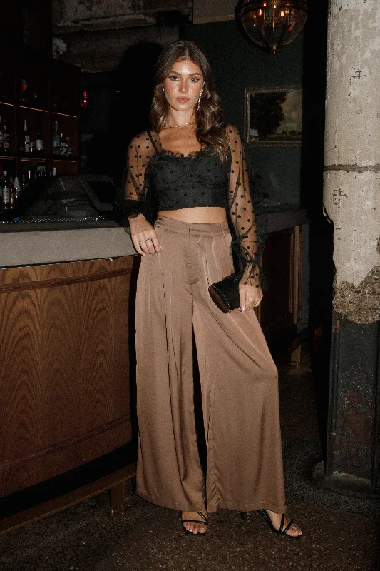 Classic Series Wellington Wide Leg Satin Pant - Mocha