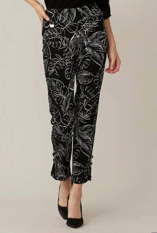 Casual Chic Palm Print Cropped Pant In Black Vanilla