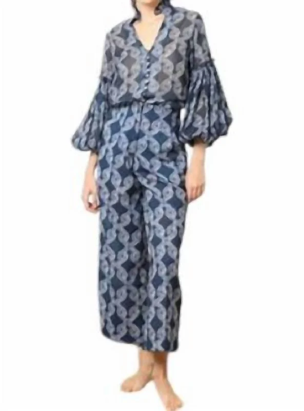 Romantic Temperament Culotte Pants In Knots Navy