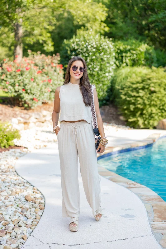 Stylish Fit Luxe Linen Natural Pants Set