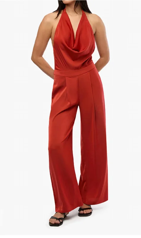 Versatile Itinerary Halter Jumpsuit In Red