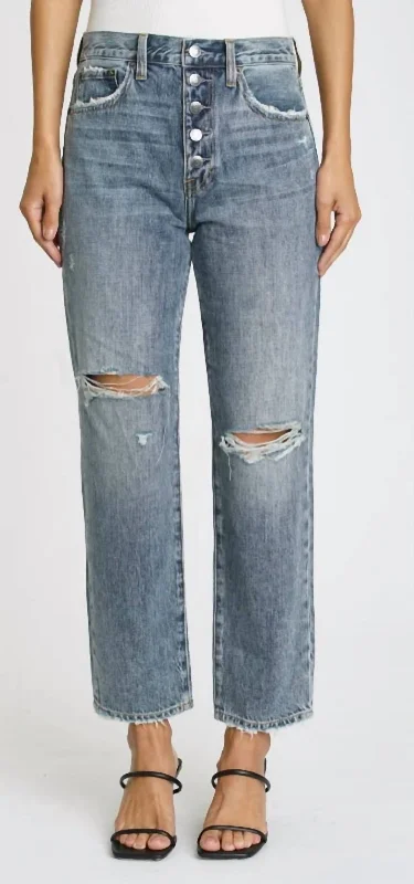 All-Day Style Charlie High Rise Straight With Exposed Button Fly In Pulse -Distructed