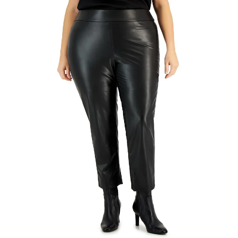 Relaxed Fits Kasper Womens Plus High Rise Faux Leather Ankle Pants