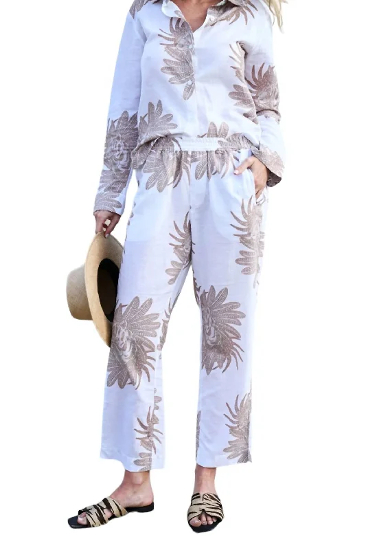 Casual Elegance Greek Tiger Pants In White