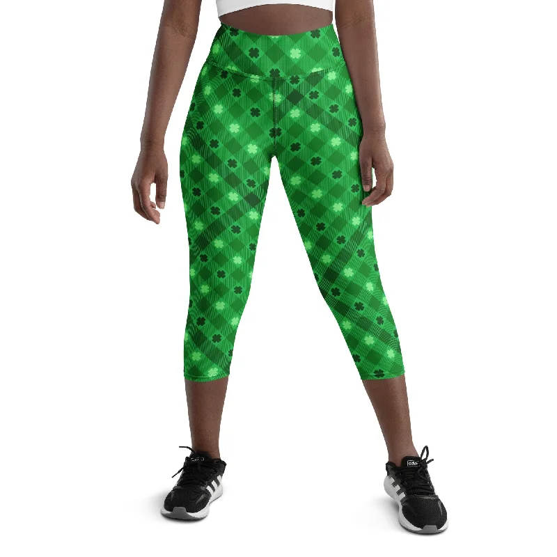 Summer Selection St. Patrick's Day Plaid Yoga Capris