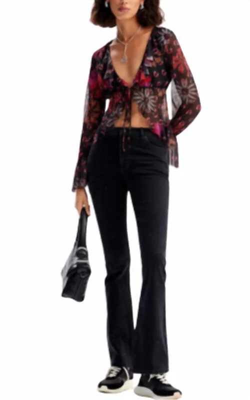 Classic Series Desigual Rhinestone Flare Leg Jean In Black