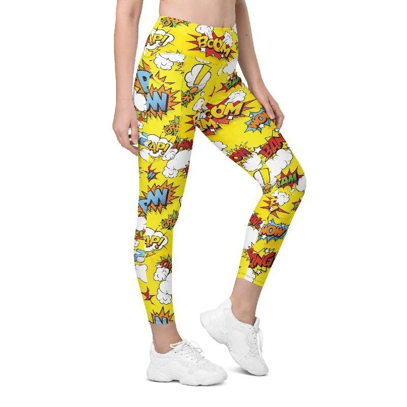 Fashion Expert Yellow Pop Art Leggings With Pockets