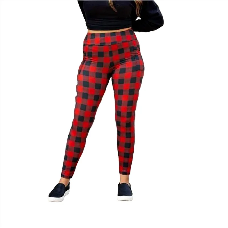 New Design Plaid Leggings In Red/black