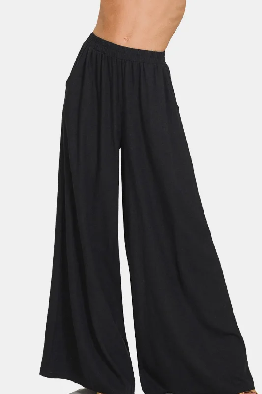 Unique Design Pleated Linen Blend Wide Leg Pants