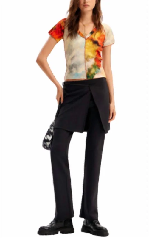 Retro Design Plain Mid-Rise Straight-Leg Trousers With An Overlaid Pareo-Style Wrap Skirt In Black