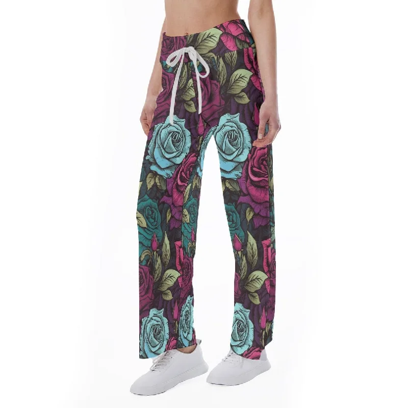 Sports And Leisure Women's Gothic Floral High-waisted Straight-leg Pants