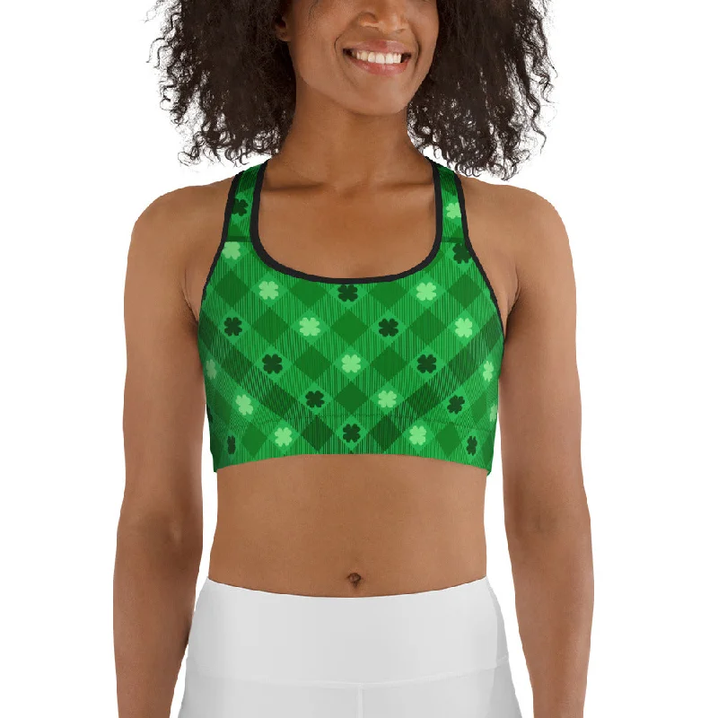 Exquisite Craftsmanship St. Patrick's Day Plaid Sports Bra