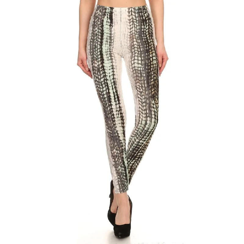 Soft Fabric Looks Snake Scales Printed, High Waisted Leggings In Fitted Style With Elastic Waistband