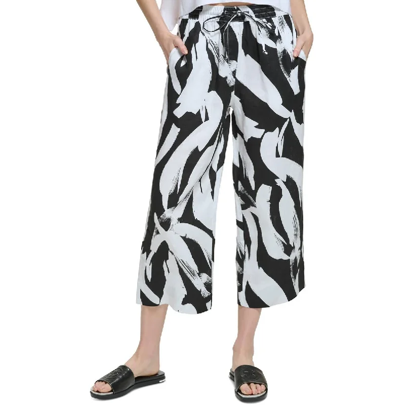 Celebrity Style Pure DKNY Womens Linen Cropped Wide Leg Pants