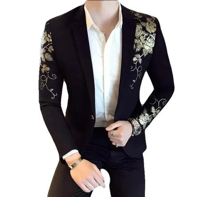 Elegant Wear Men Blazer - Floral Gold Print Casual Blazer