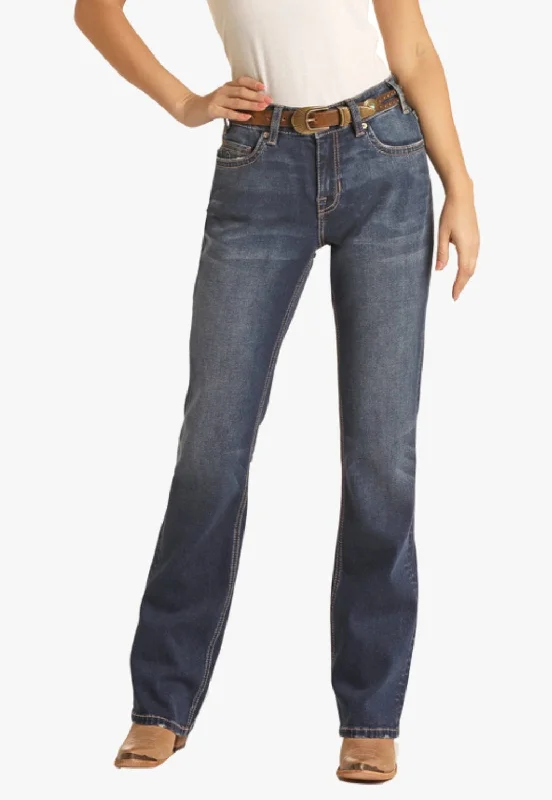 Cozy Lounge Wear Rock & Roll Womens Relaxed Mid Rise Straight Jean