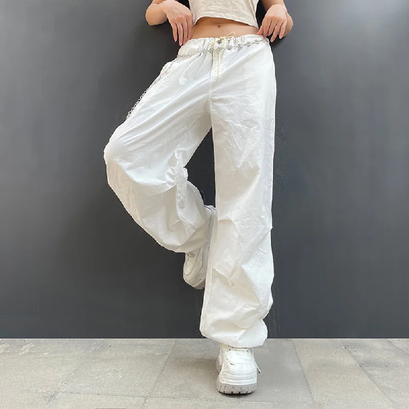 Modern Chic Hot Girl Tooling Elastic Band Drawstring Low Waist Wide-leg Casual Pants