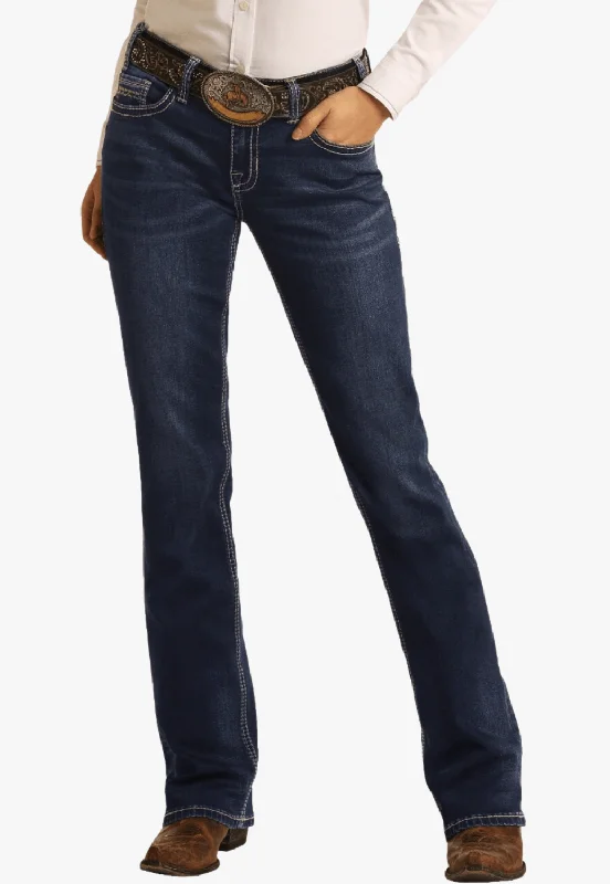 Easy Chic Rock and Roll Womens Mid Rise Bootcut Jean