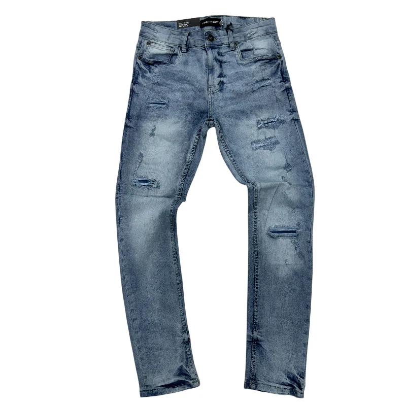 Easy Style Mischief skinny Rip and repair Denim Blue  50105 j