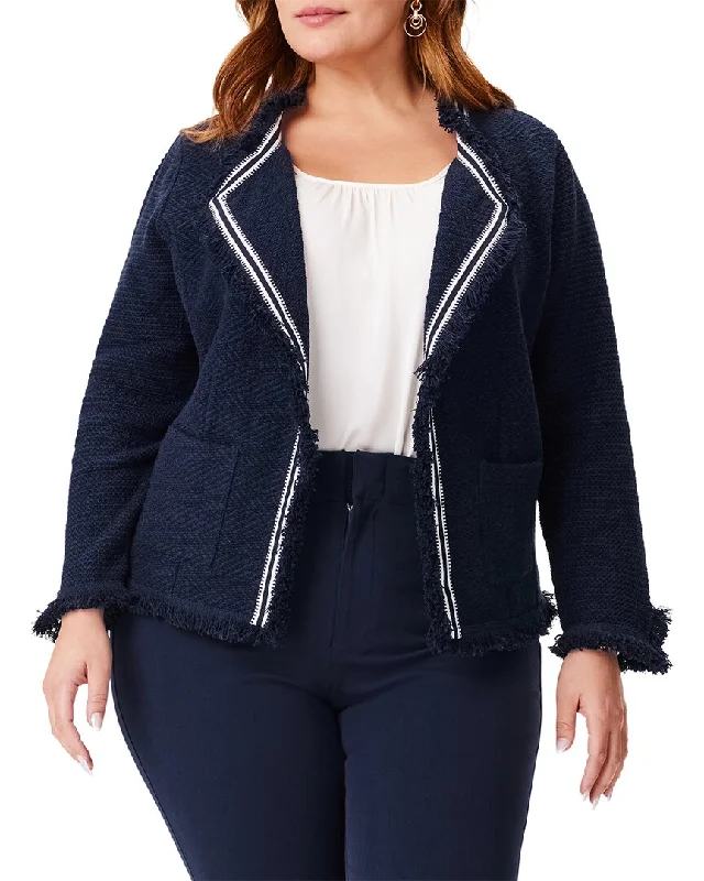 Street Cool Nic+Zoe Plus Ribbon Trim Fringe Mix Knit Jacket