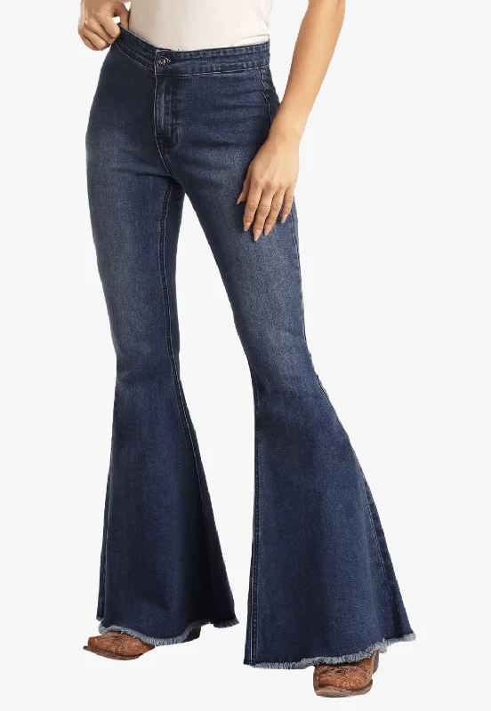 Versatile Style Rock and Roll Womens Button Bells High Rise Flare Jean