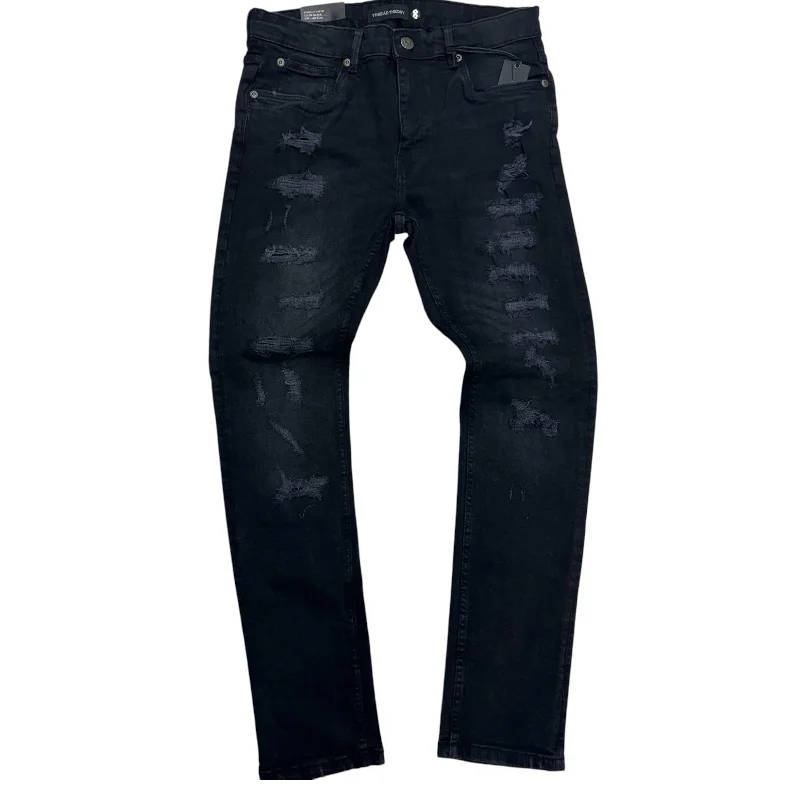 Comfy Chic Mischief skinny Rip and repair Denim Black 50107 j
