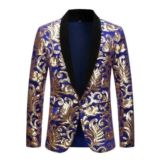 Personalized Design Men Blazer - Floral Sequin Party Blazer