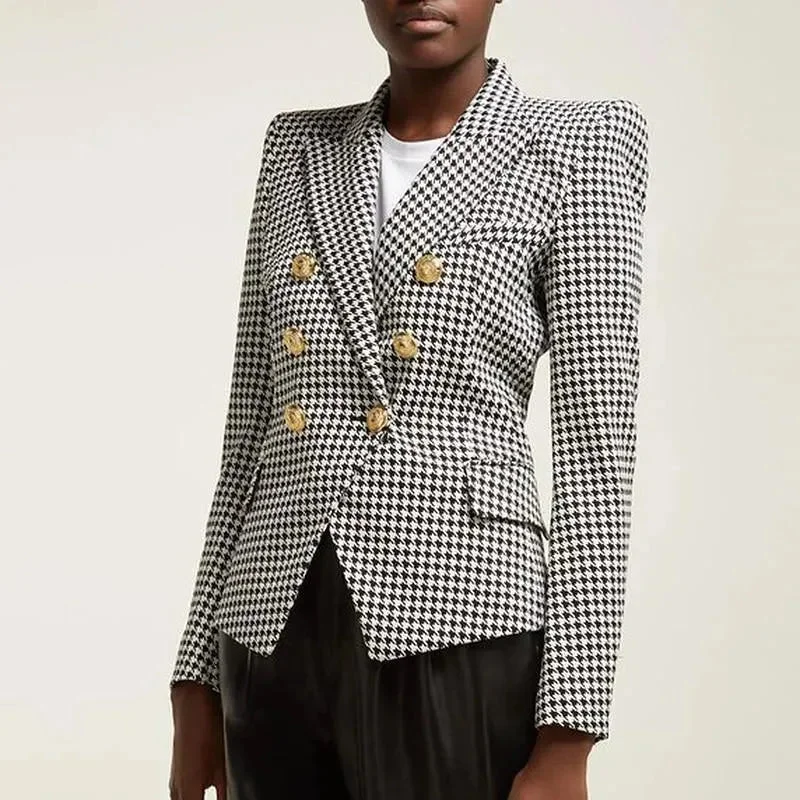 Playful Style Houndstooth Blazer Women - Casual - Plaid