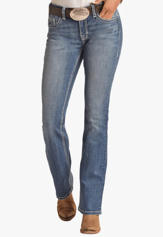 Cozy Outerwear Rock and Roll Womens Mid Rise Bootcut Riding Jean